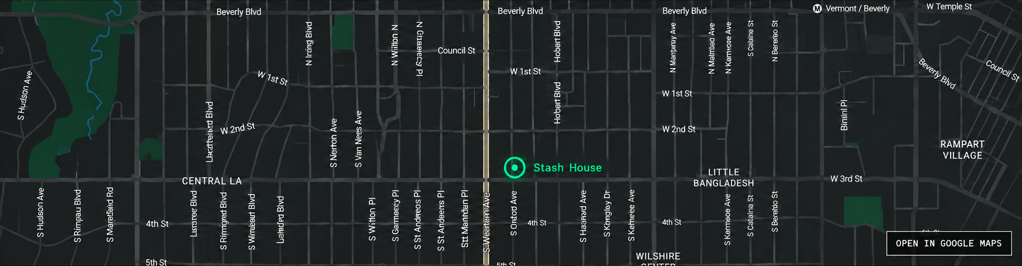 Koreatown neighborhood map with the Stash House marker